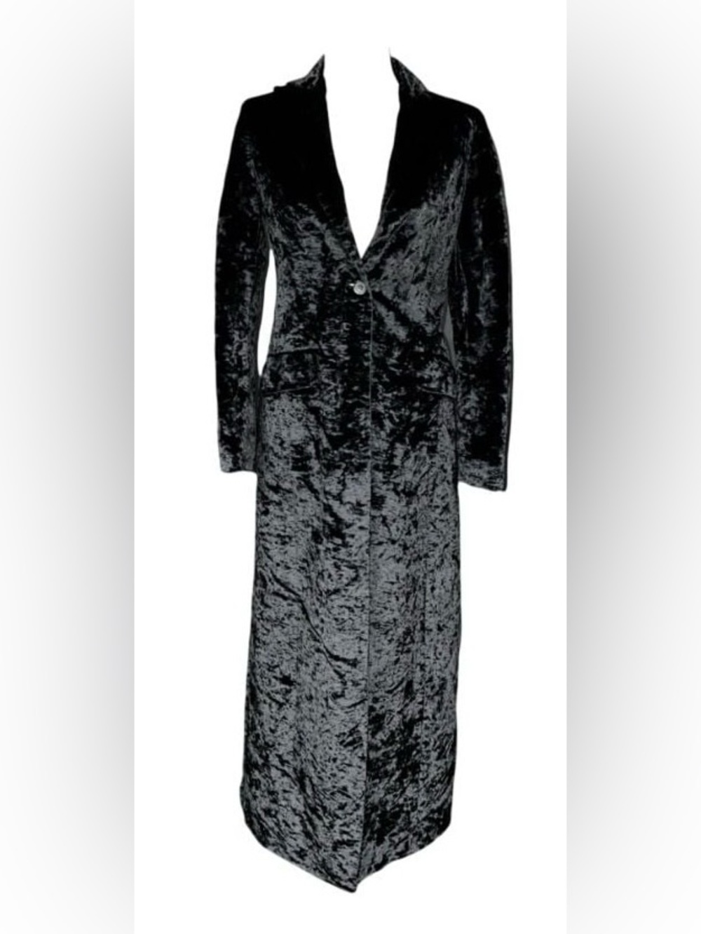 Vintage Black Crushed Velvet Long Coat Lined (Estimated Small)